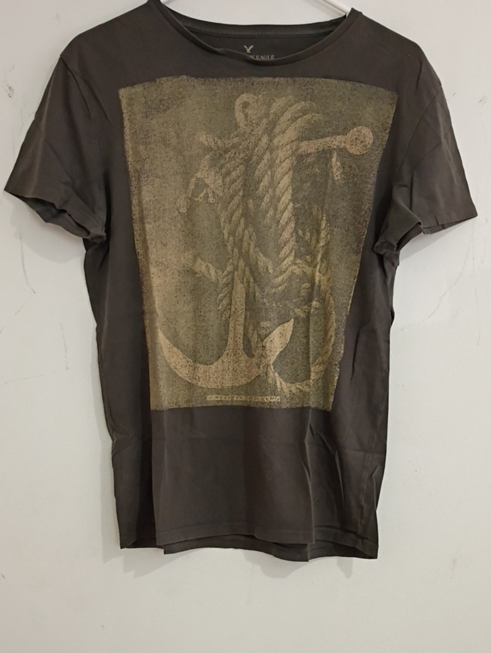 American Eagle Outfitters Brown Graphic Crewneck Tee with Anchor Print